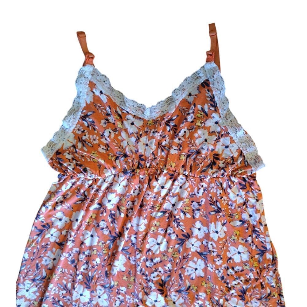 $9💥 Lamaze Coral Floral Lace Trim Sleeveless Nursing Night Slip XL Chemise - Picture 2 of 10
